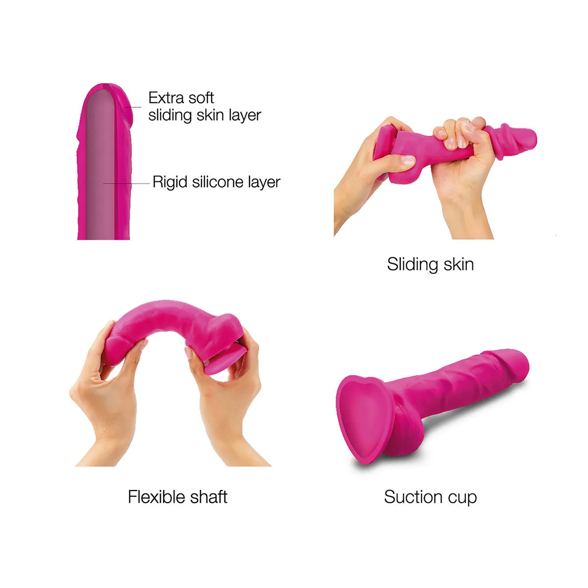 Strap-On-Me Sliding Skin Realistic Dildo Large - Fuchsia- Strap On Suction Dildo