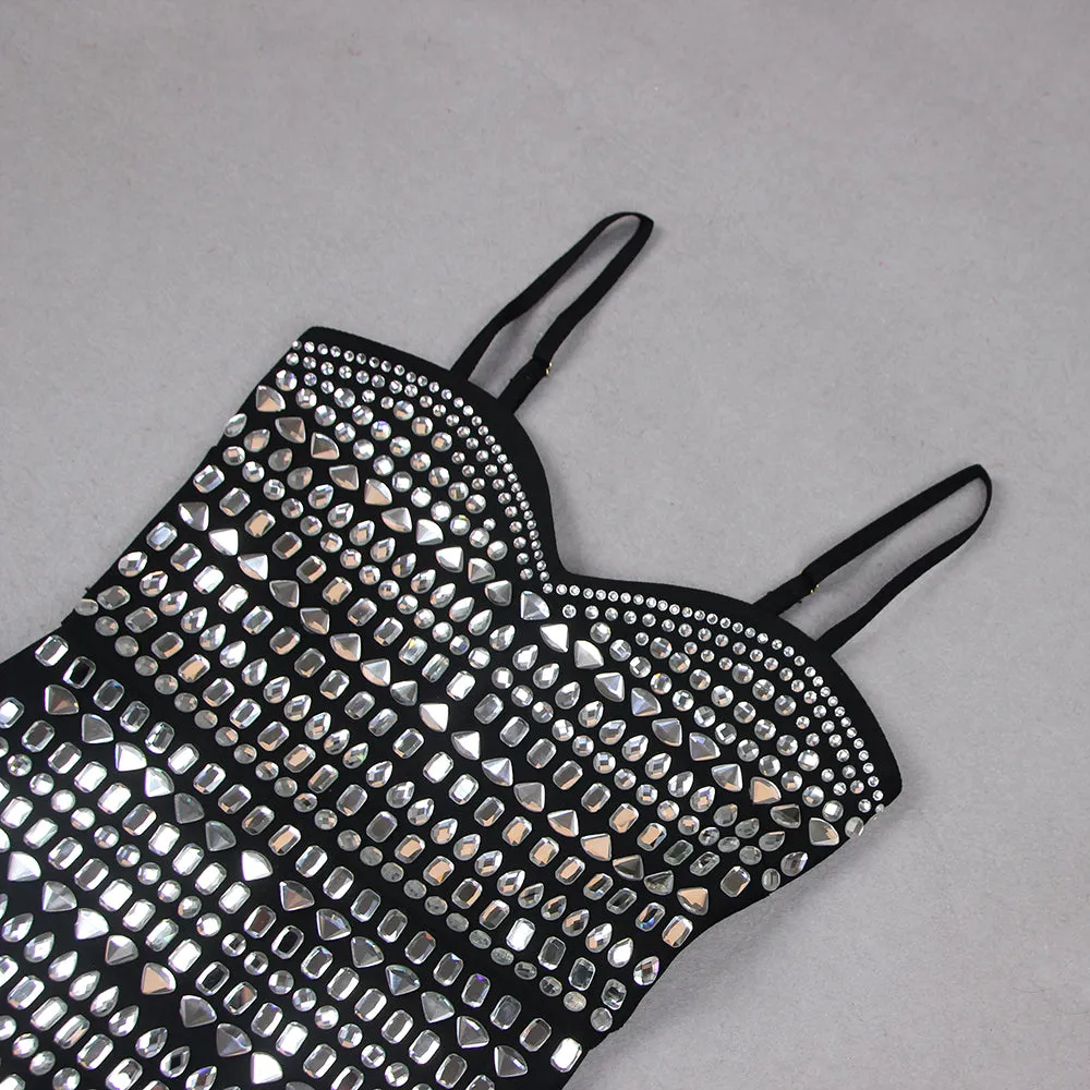 Strappy Sleeveless Diamante Embellished Romper (Gloves not included)