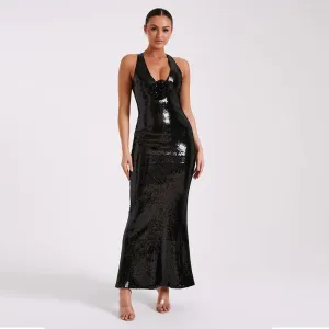 Strappy Sleeveless Sequins Maxi Dress KLYF1052