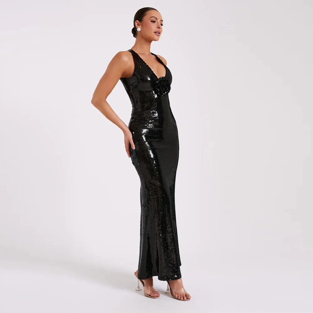 Strappy Sleeveless Sequins Maxi Dress KLYF1052