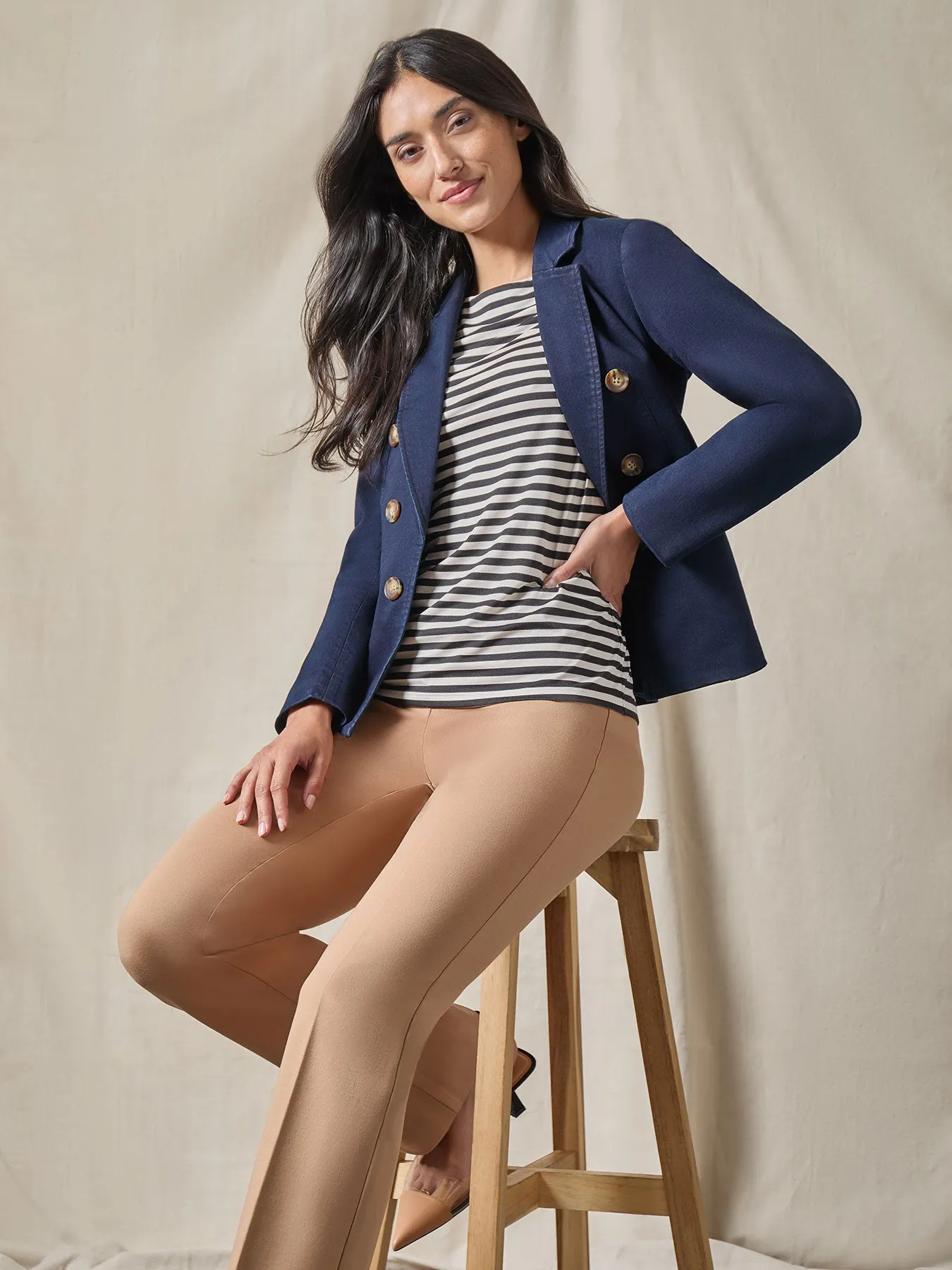 Stripe Button Shoulder Jersey Top