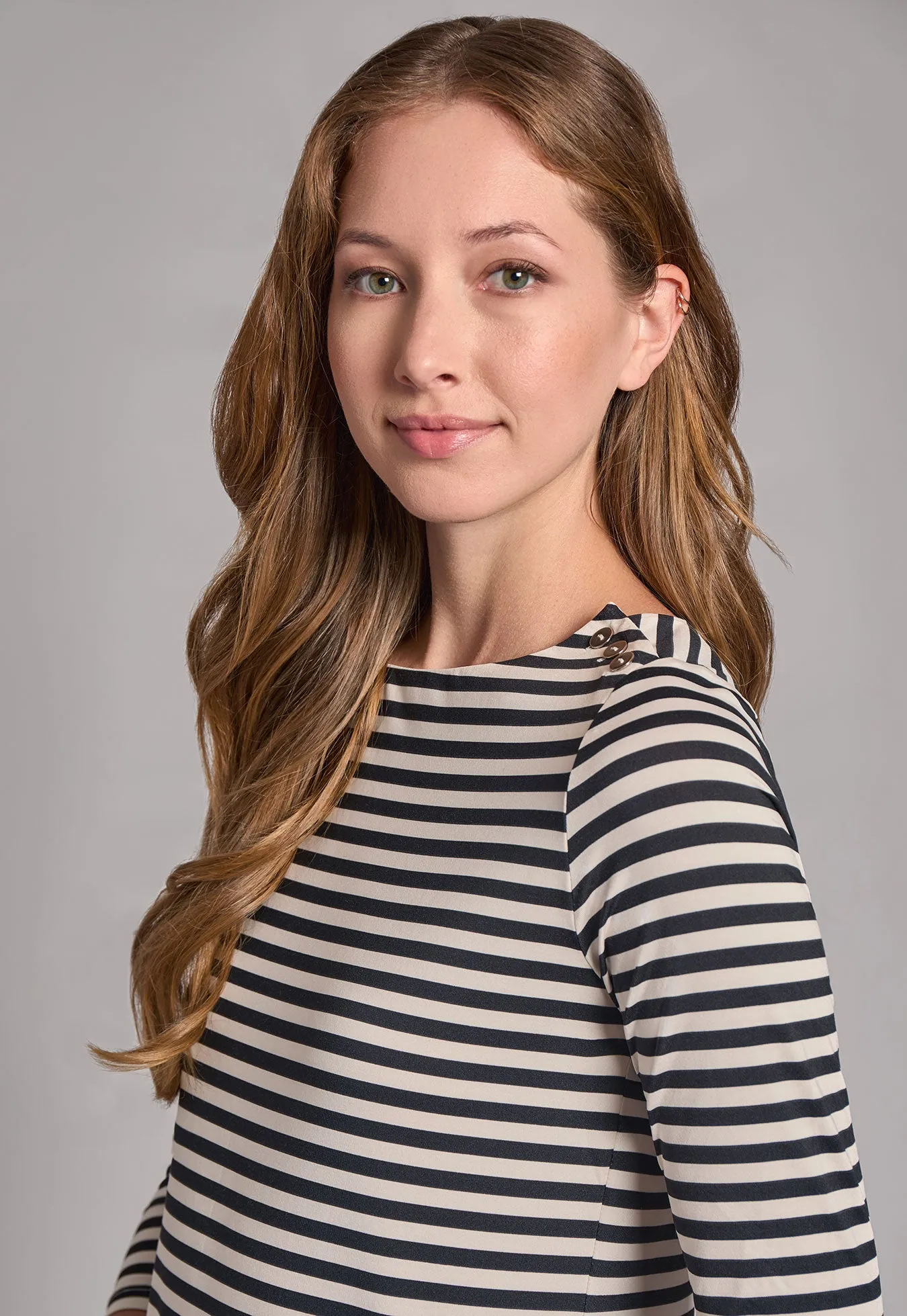 Stripe Button Shoulder Jersey Top