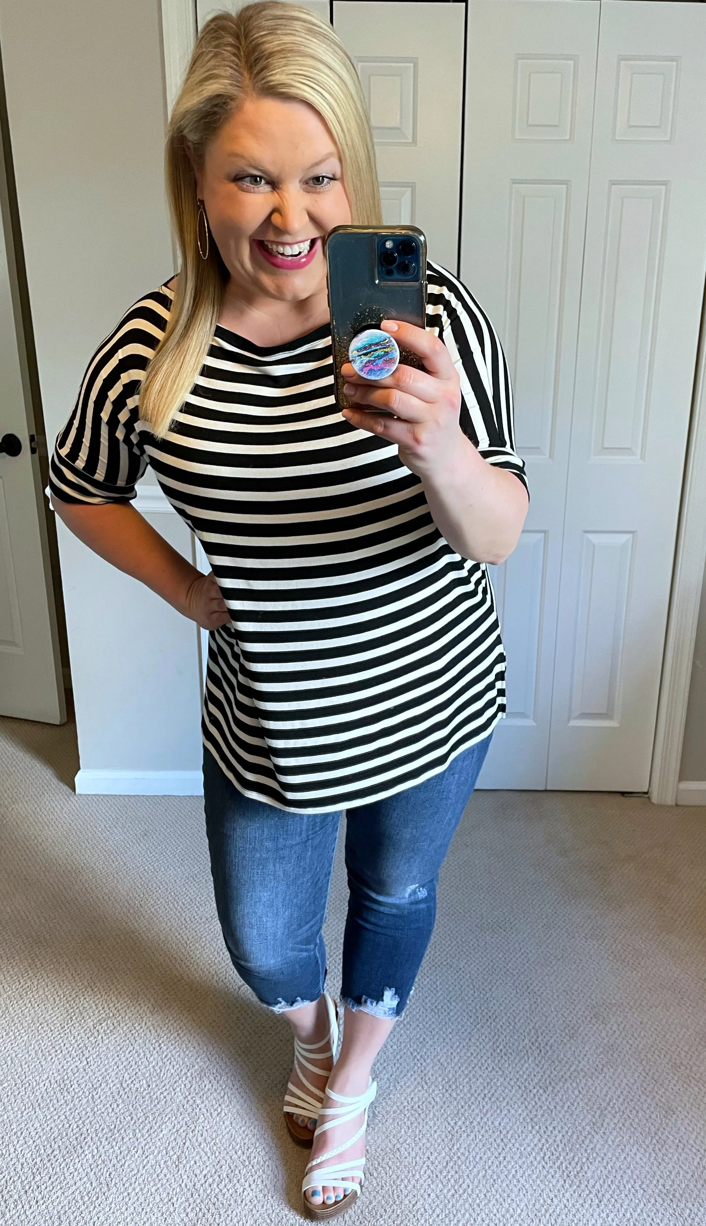 Take Me on a Ride Boat Neck Tee in Black & White Stripe