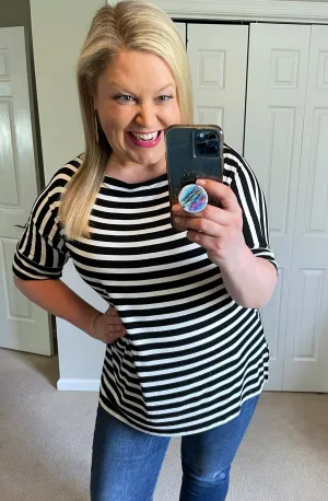 Take Me on a Ride Boat Neck Tee in Black & White Stripe