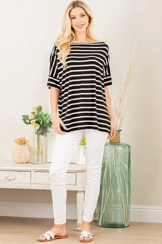 Take Me on a Ride Boat Neck Tee in Black & White Stripe
