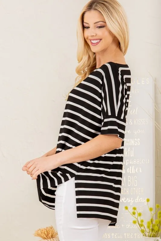 Take Me on a Ride Boat Neck Tee in Black & White Stripe
