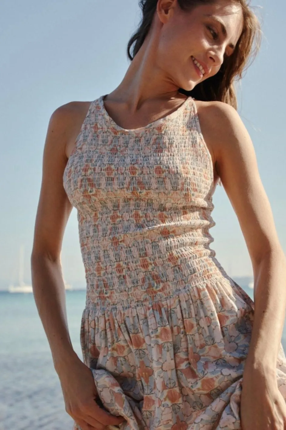 Textured Strappy Dress Peach