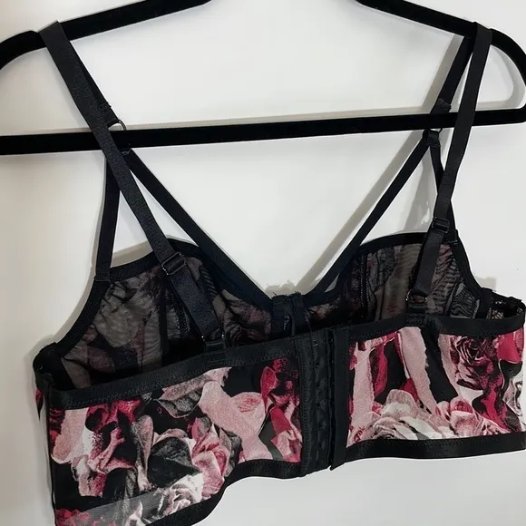 Torrid 1 BLACK PINK ROSE POWER MESH STRAPPY UNLINED UNDERWIRE LONGLINE BRALETTE