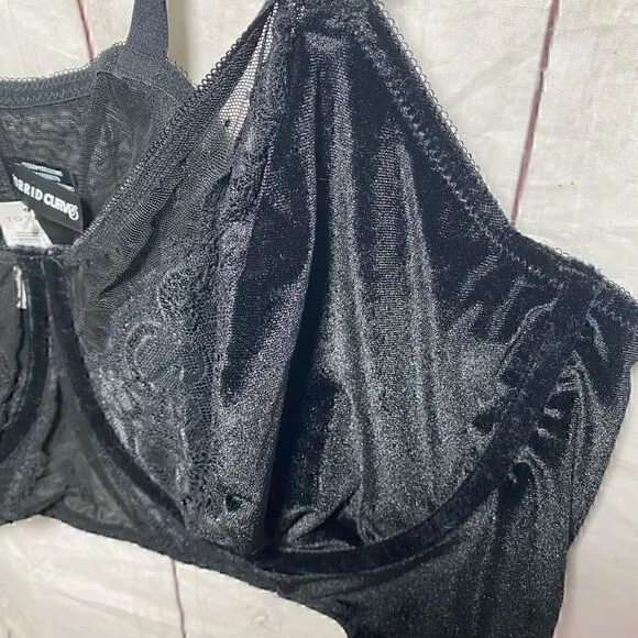 VELOUR AND LACE UNDERWIRE BRA RICH BLACK SIZE 6X