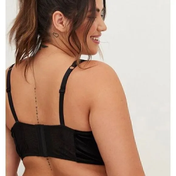 VELOUR AND LACE UNDERWIRE BRA RICH BLACK SIZE 6X