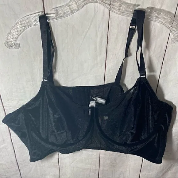 VELOUR AND LACE UNDERWIRE BRA RICH BLACK SIZE 6X