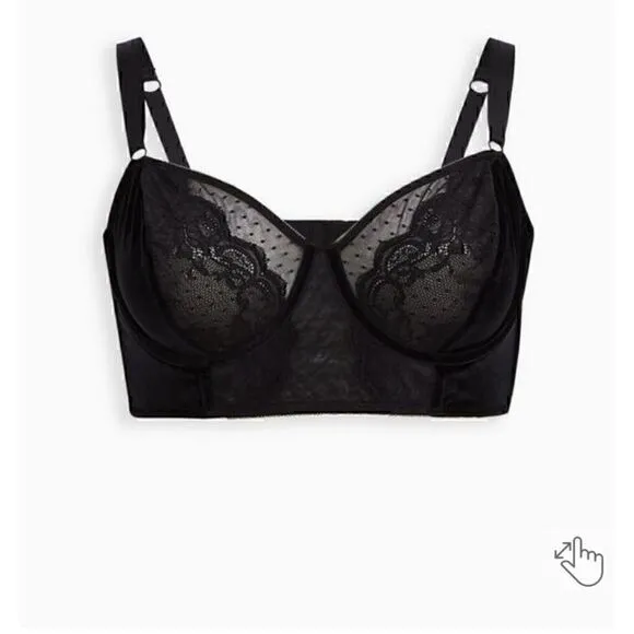 VELOUR AND LACE UNDERWIRE BRA RICH BLACK SIZE 6X