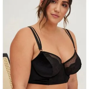 VELOUR AND LACE UNDERWIRE BRA RICH BLACK SIZE 6X