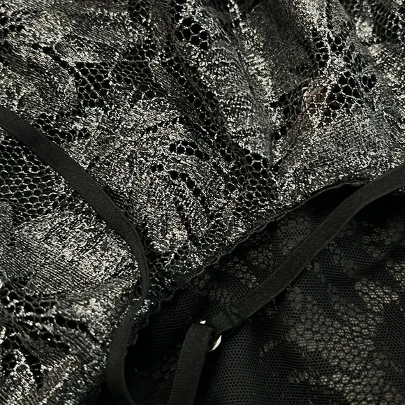 Victoria’s Secret Black Metallic Palm Lace Strappy Bodysuit