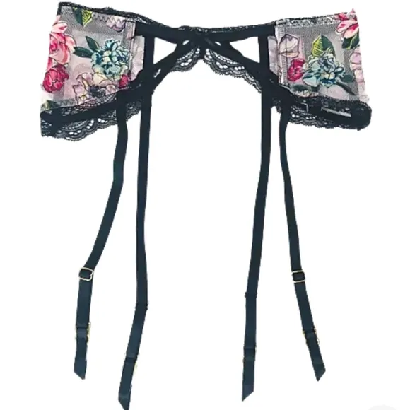 Victoria's Secret Garter Belt Very Sexy Lingerie Black Floral M/L