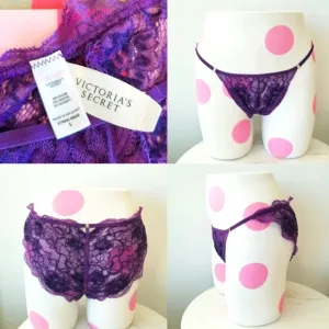 Victoria's Secret Vintage Very Sexy Lace String Bikini Panty NWT Purple Cutout