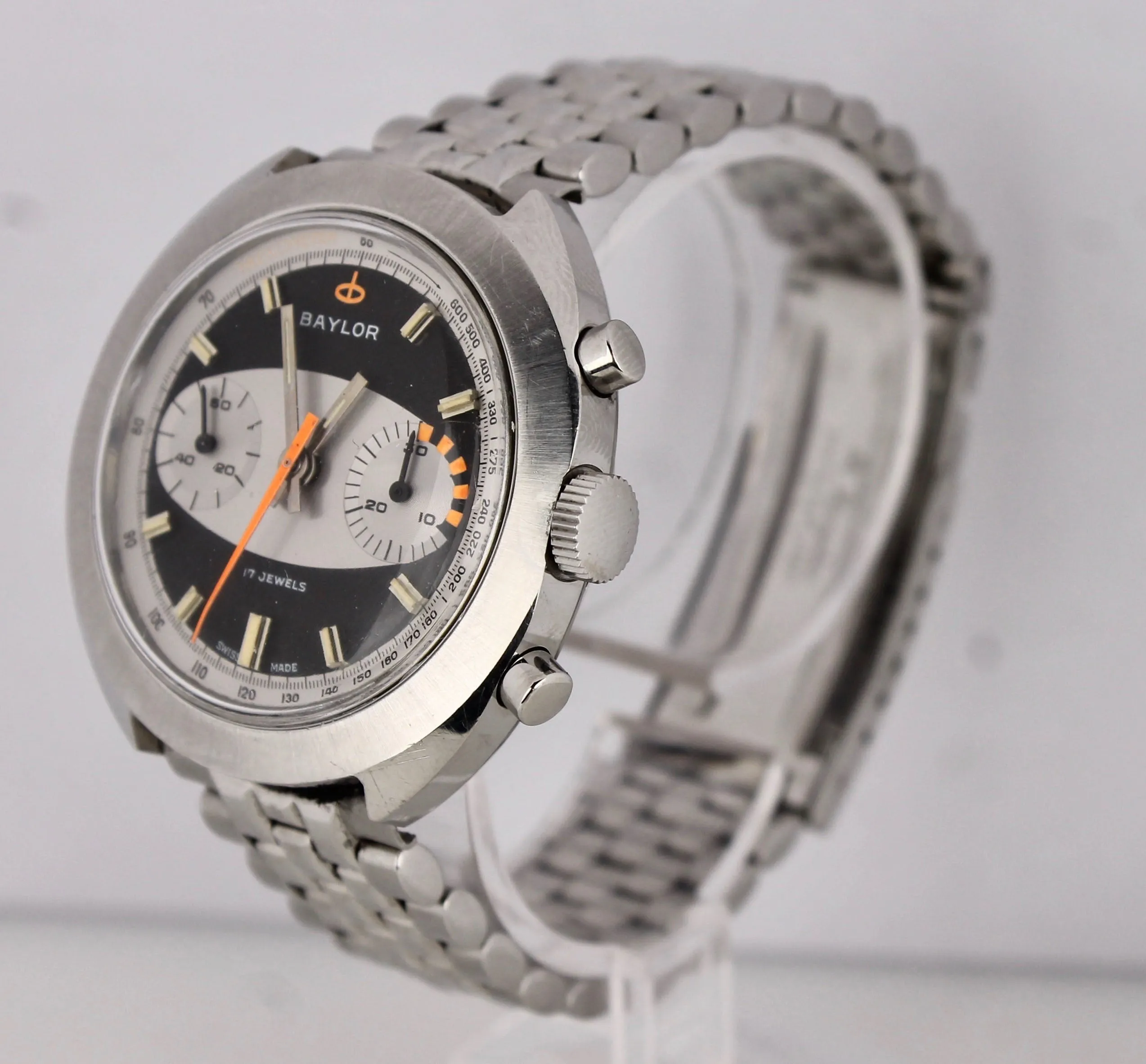 Vintage Baylor Landeron Datora Surfboard 39mm Racing Chronograph 149 Steel Watch