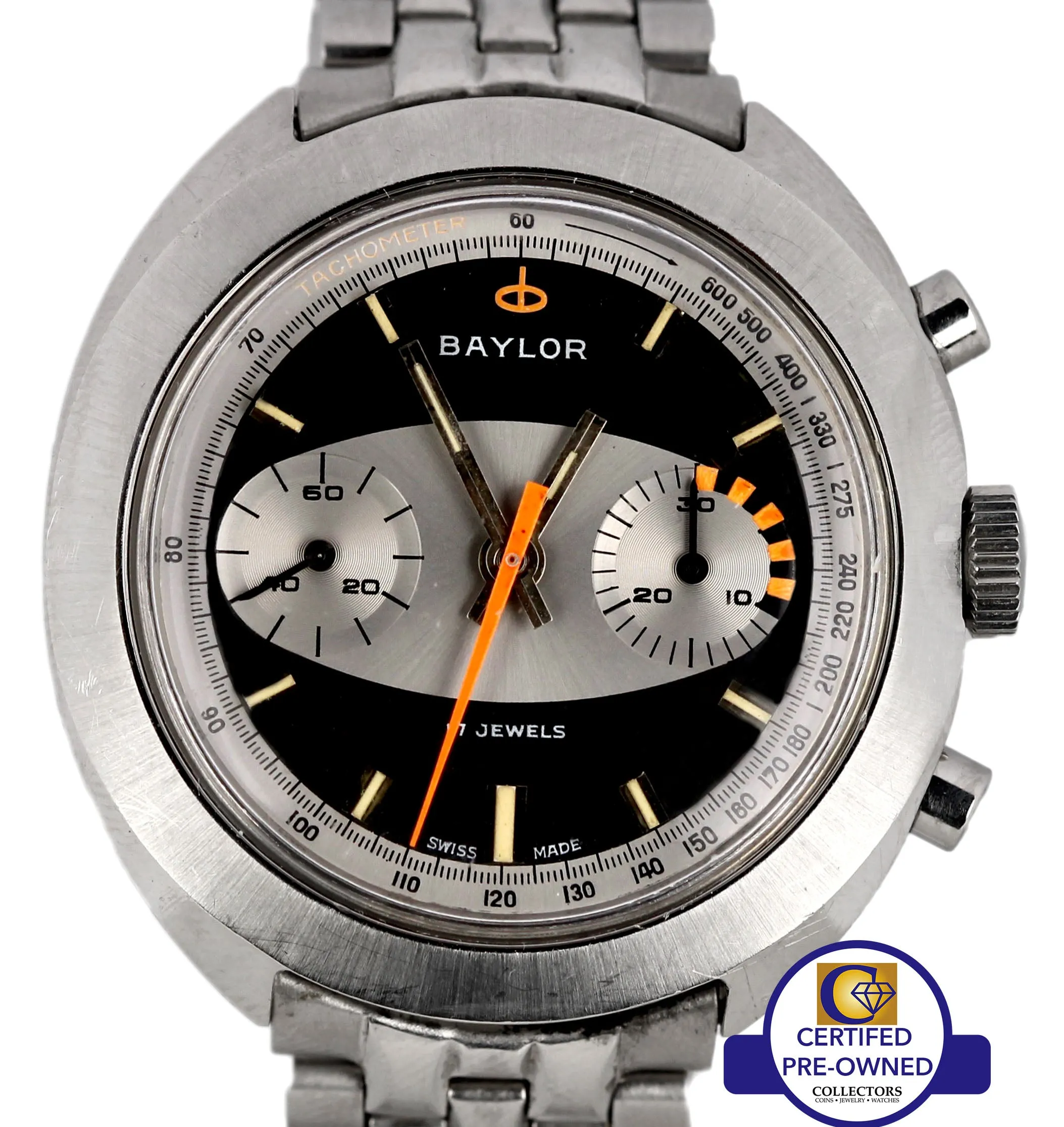 Vintage Baylor Landeron Datora Surfboard 39mm Racing Chronograph 149 Steel Watch