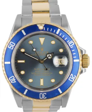 Vintage Rolex Submariner 16803 Two-Tone Gold Steel Tropical Blue 40mm Date Watch