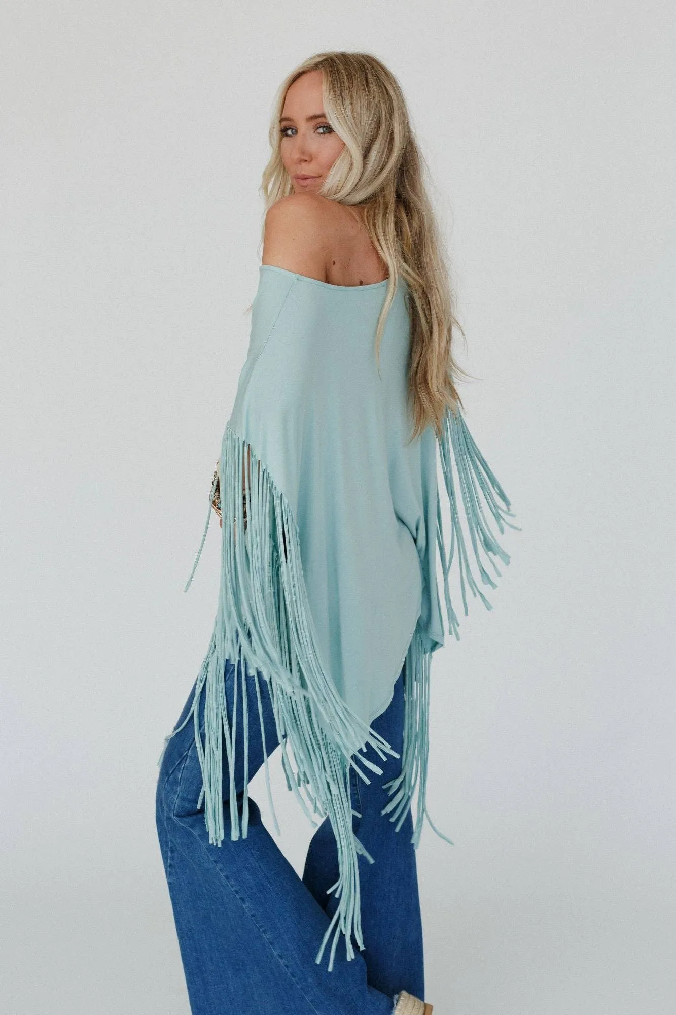 Washed Seafoam Showstopper Fringe Top