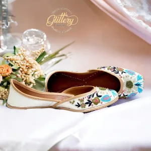 White Ethnic Punjabi Leather Jutti | Women'S Traditional Wear Mojari | Women Khussa Shoes | Indian Ballet Flats