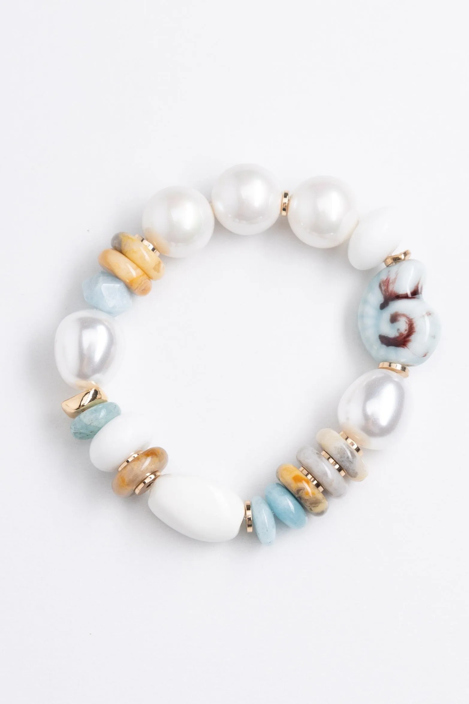 White Pearl Blue Mix Stretchy Bracelet