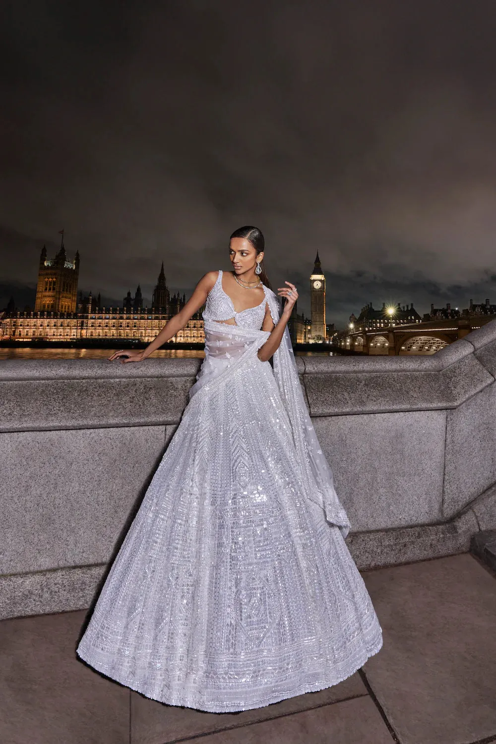 White Sequin Lehenga Set