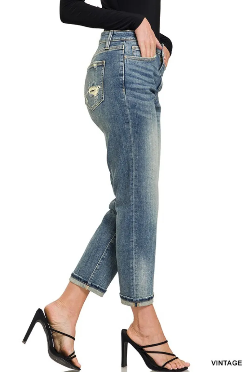 Zenana Boyfriend Cuff Jeans